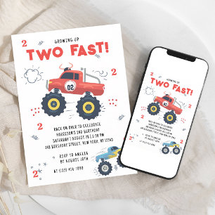 Two Fast Red Monster Truck 2nd Birthday Invitation