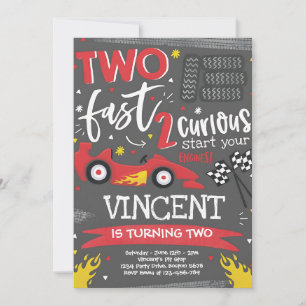 Two Fast Red Race Car 2nd Birthday Invitation