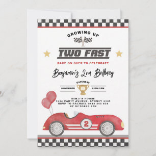Two Fast Red Race Car 2nd Birthday Invitation