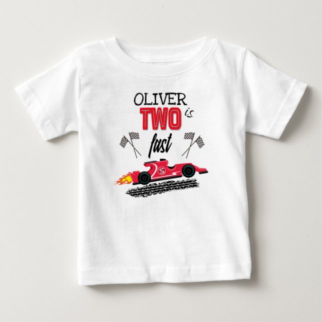 Two Fast Red Race Car 2nd Birthday Party Outfit Baby T-Shirt (Front)