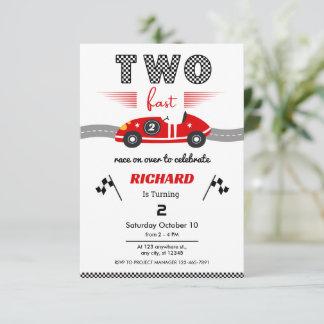 Two Fast Red Race Car 2nd Birthday °Race Invitation