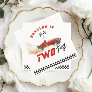 Two Fast Red race car 2nd Photo Birthday Napkin