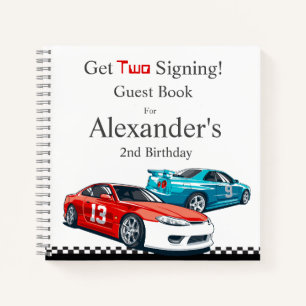 Two Fast Red Race Car Birthday Guest Book