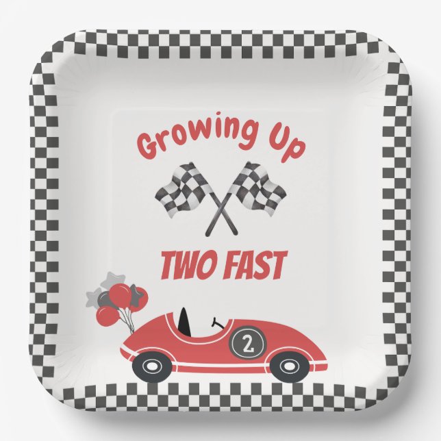 "Two Fast" Red Race Car Birthday Party Plates (Front)