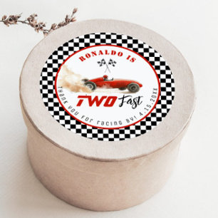 Two fast Red race car Boy Birthday Thank you Classic Round Sticker