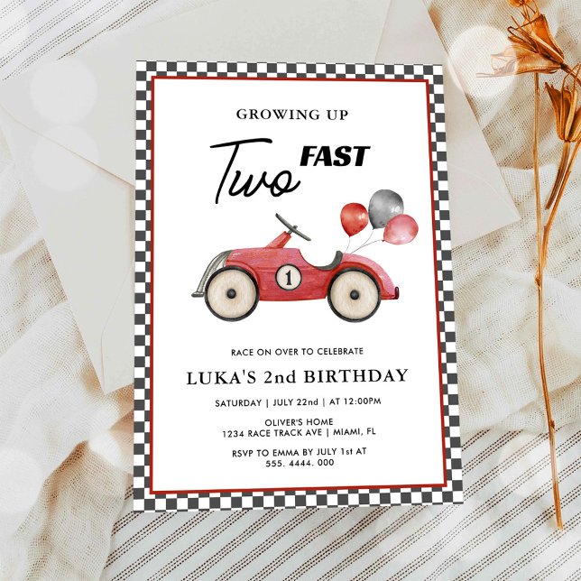 TWO Fast Red Race Car Boys 2nd Birthday Invitation (Creator Uploaded)