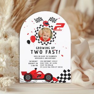 Two Fast Red Racing Car 2nd Birthday Photo Invitation