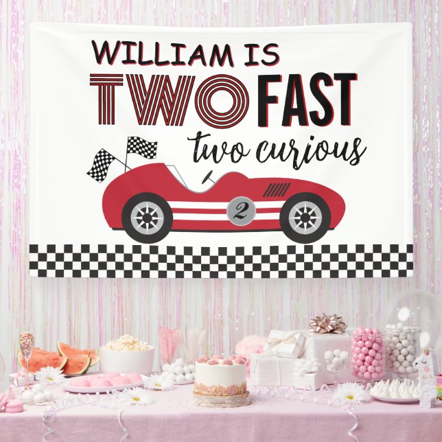 Two Fast Red Racing Car Second Birthday  Banner (Party)