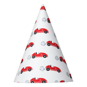 Two fast red retro race car racing theme birthday  party hat