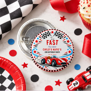 Two Fast Red Vintage Race Car 2nd Birthday 3 Cm Round Badge