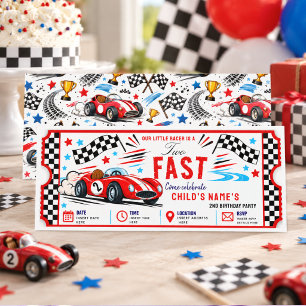 Two Fast Red Vintage Race Car 2nd Birthday Invitation