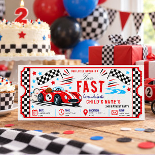 Two Fast Red Vintage Race Car 2nd Birthday photo Invitation