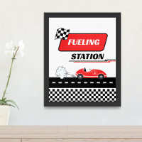 Two fast retro red race car boy birthday FUELING