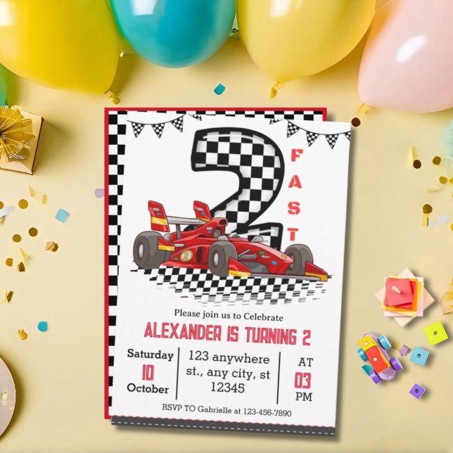 Two Fast Speed Red Race Birthday Boy Invitation (Creator Uploaded)