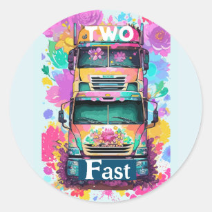 Two Fast Truck 2nd Birthday  Classic Round Sticker