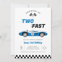 Two Fast Vintage Blue Race Car Boy 2nd Birthday