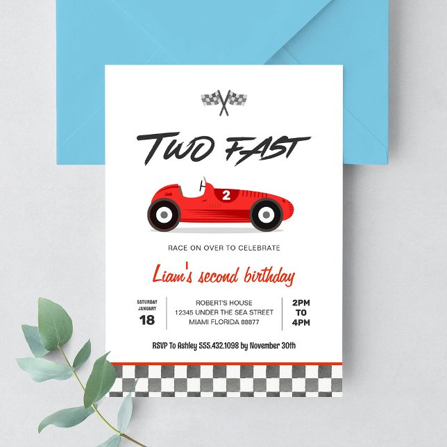 TWO Fast Vintage Race Car 2nd Birthday Invitation (Creator Uploaded)