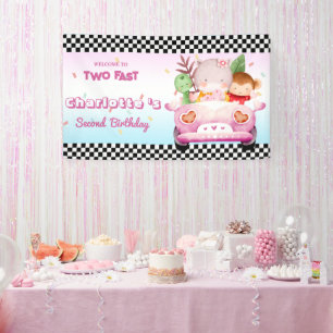 Two Fast wild animal jungle Race Car 2nd HBD Party Banner