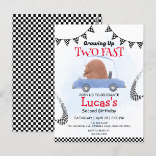 Two Fast wild Bear race car 2nd Birthday Party  Postcard