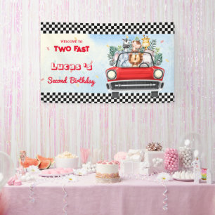 Two Fast wild cub jungle Race Car 2nd HBD Party Banner