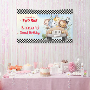Two Fast wild jungle Race Car 2nd Birthday Party  Banner