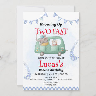 Two Fast wild jungle Race Car 2nd Birthday Party  Invitation