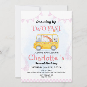 Two Fast wild jungle Race Car 2nd Birthday Party  Invitation