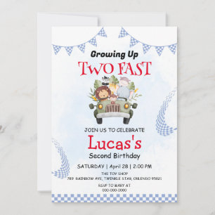 Two Fast wild Safari Race Bus 2nd Birthday Party  Invitation