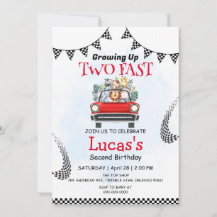 Two Fast wild Safari Race Car 2nd Birthday Party Invitation