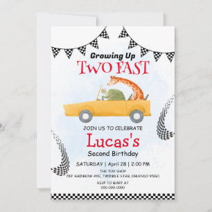 Two Fast wild Safari Race Car 2nd Birthday Party Invitation