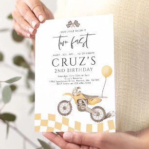 Two Fast Yellow Motocross 2nd Birthday Invitation