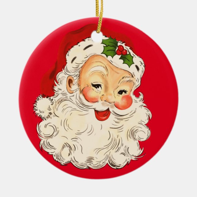 Two father christmas smiling face ceramic tree decoration (Front)