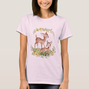 Two Fawn Deer in Flowers at Spring Time T-Shirt