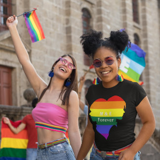 Two Female Rainbow Flag Pride Silhouette Monogram T-Shirt