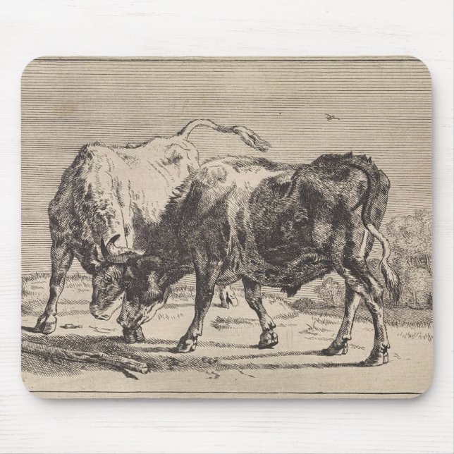 Two Fighting Bulls (by Paulus Potter) Mouse Pad (Front)