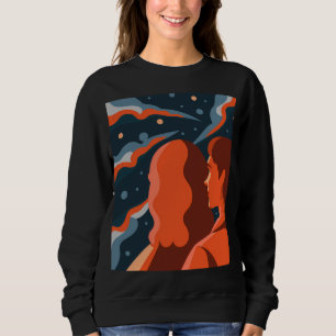 Two Figures Contemplating an Abstract Cosmic Scene Sweatshirt