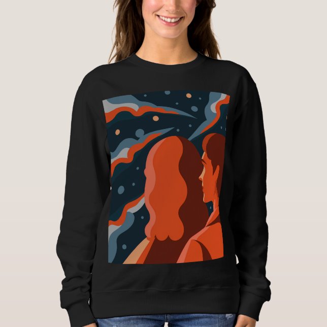 Two Figures Contemplating an Abstract Cosmic Scene Sweatshirt (Front)