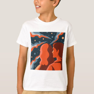 Two Figures Contemplating an Abstract Cosmic Scene T-Shirt
