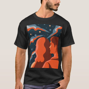 Two Figures Contemplating an Abstract Cosmic Scene T-Shirt
