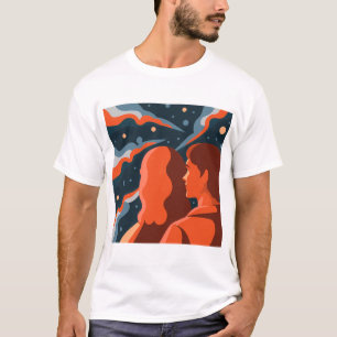 Two Figures Contemplating an Abstract Cosmic Scene T-Shirt