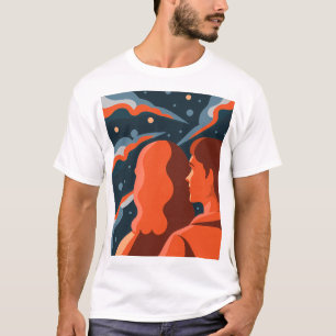 Two Figures Contemplating an Abstract Cosmic Scene T-Shirt