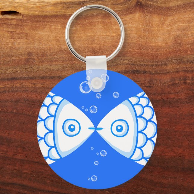 Two Fish Pisces Blue White Abstract Pattern Key Ring (Front)