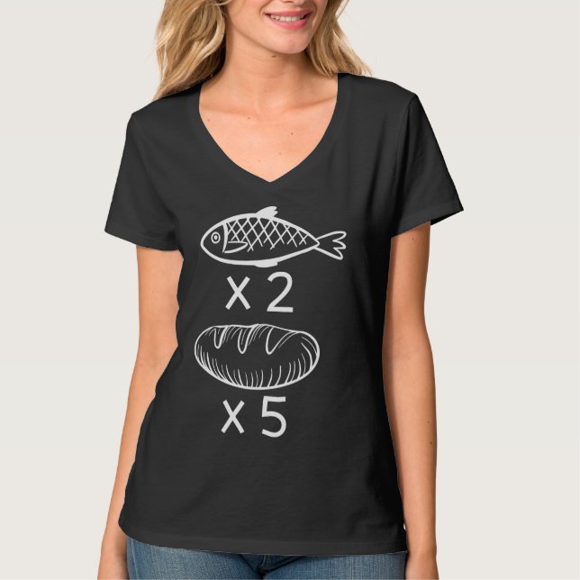 Two Fishes And Five Bread Loaves T-Shirt (Front)