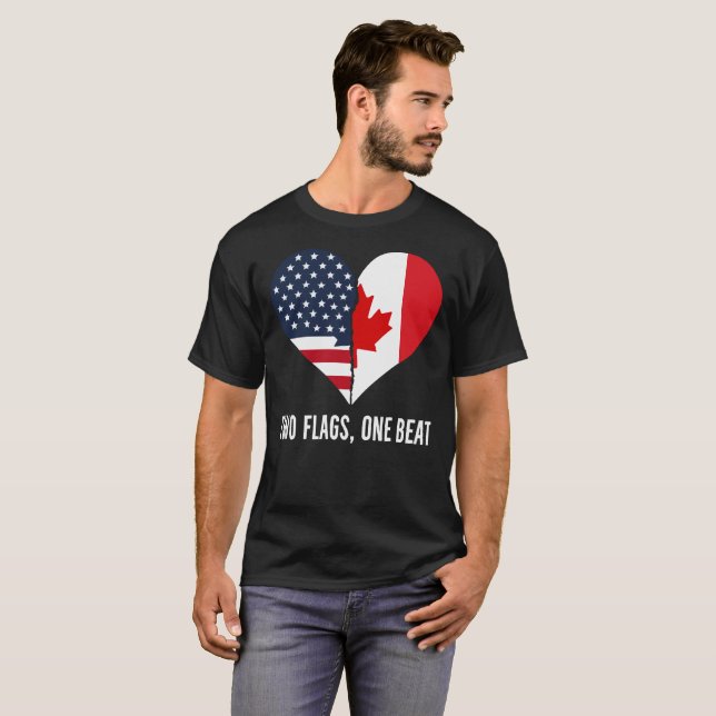Two Flags One Beat Canada🇨🇦  America🇺🇸   T-Shirt (Front Full)