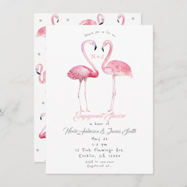 Two Flamingos Flamingo Engagement Shower Summer Invitation (Front/Back)