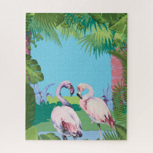 Two Flamingos in a Tropical Setting Personalised Jigsaw Puzzle