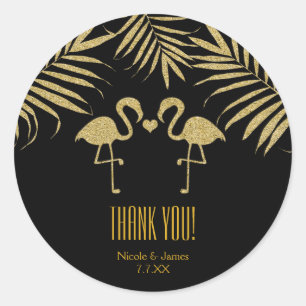 Two Flamingos Love Black & Gold Favour Stickers