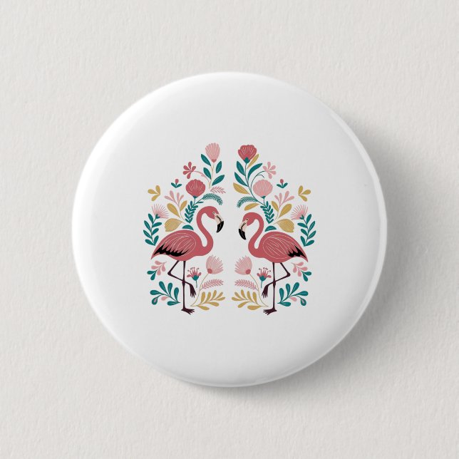 Two Flamingos Sticker  6 Cm Round Badge (Front)