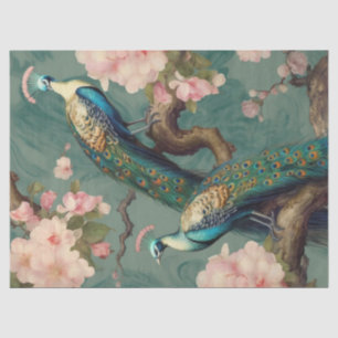 Two Floral Peacocks Decoupage Tissue Paper