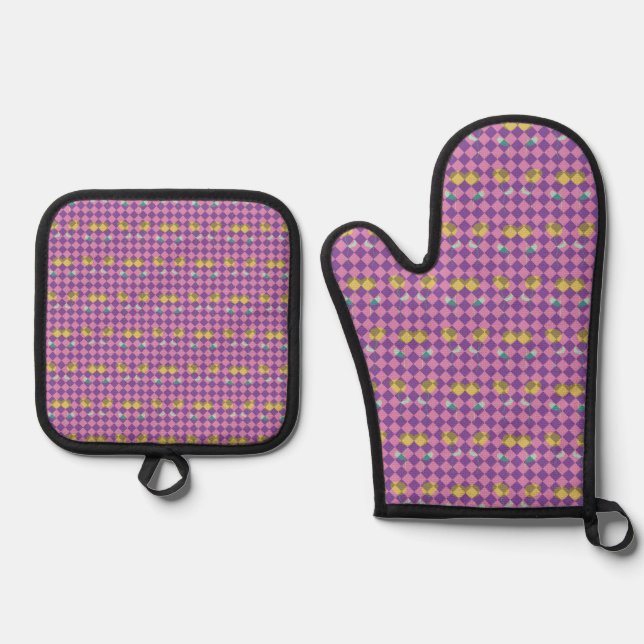 Two Flowers Diamonds Oven Mitt & Pot Holder Set (Front)
